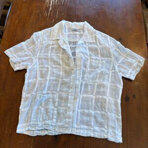 Bode Sheer Plaid Short Sleeve Camp Collar Shirt White Size M/L